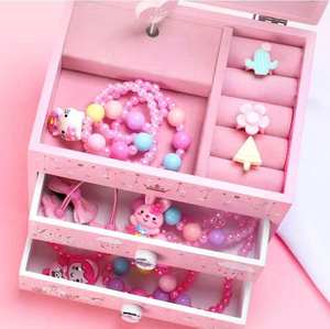 Caja de Joyería Musical de Lujo para Niñas, Rosada, de MDF, con 2 Cajones, Giratoria, con Manivela, en Forma de Corazón, para Princesas - Product Image 6
