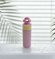 Tube de rouge à lèvres cosmétique rose, corps cylindrique, anneau jaune, poignée fleurie, bouchon à vis, plastique, OEM, faible MOQ, logo personnalisé, sérigraphie