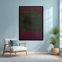 Peinture sur toile abstraite Mark Rothko faite à la main, art moderne, décoration murale en vert foncé et bordeaux