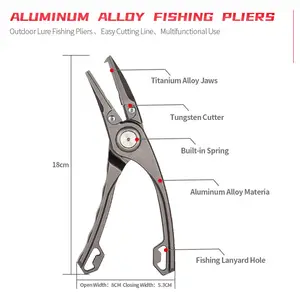 Alicate de pesca com agulha de alumínio, multitool, nariz, material de liga de alumínio, anti-ferrugem, ferramenta de equipamento com bainha de couro