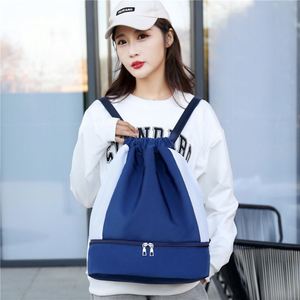 Large Capacity Double-Layer Shoe Placement New Style Sports Basketball <b>Drawstring</b> <b>Backpack</b> Zipper Closure for Travel Outdoor Use - Product Image 2