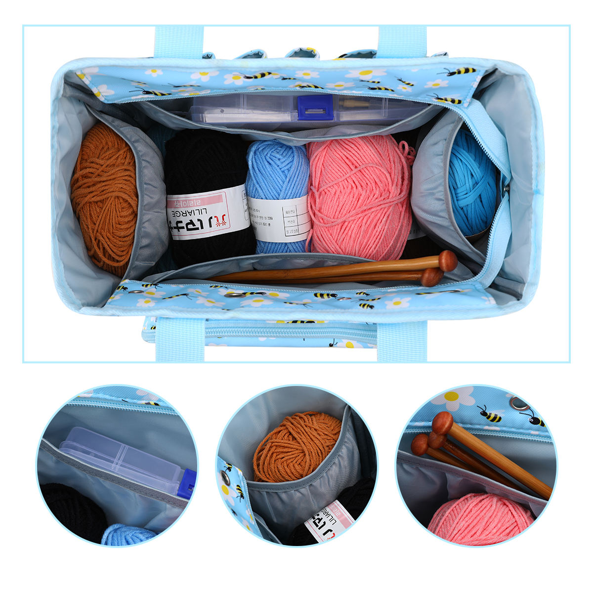 Hot Sales Custom Travel Lightweight Crochet Hooks Knitting Needles  Organizer Tote Bag Portable Yarn Storage Bag With Side Pocket