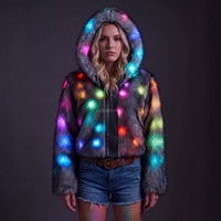 Manteau court en fausse fourrure LED Richshining pour femme, lumineux et coloré, idéal pour cosplay, soirées, bars et spectacles de danse