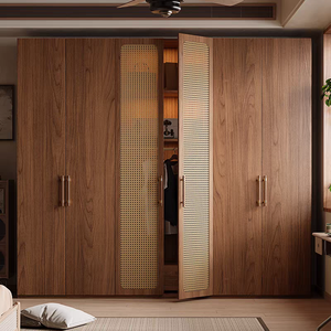 Armadio con ante a battente in legno impiallacciato e rattan intrecciato, stile Mid-Century, con linee a bastoncino, per <span class=keywords><strong>camera</strong></span> da letto, mobile su misura - Product Image 4