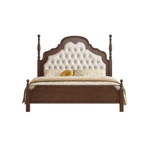 French Retro Wooden Bed Mahogany <b>Poster</b> Soft Headboard Double Size Bedroom Furniture - Product Image 5