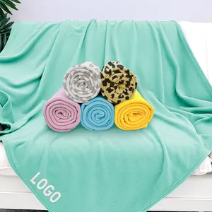 Recycle Eco-Friendly RPET Customized Travel Throws Blanket LOGO Two Side Brush Solid Color Printed 100% Polar Fleece Blanket