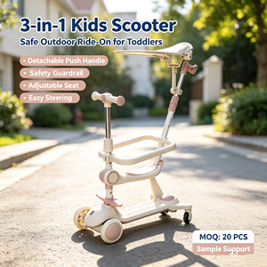 Trottinette pour enfants 6 en 1 avec siège pliable, poignée de poussée parentale, garde-corps de sécurité, roues pivotantes silencieuses, trottinette portable pour tout-petits - Product Image 1