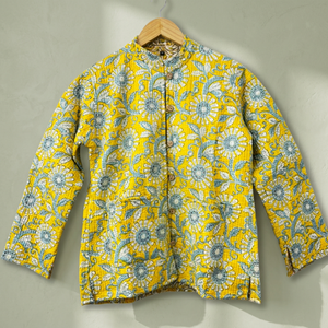 Best Selling Autumn Winter Handblock Printed Breathable <b>PU</b> Shell Silk Lining Cotton Quilted Handmade Floral Jacket Available for - Product Image 3