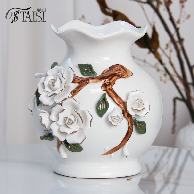 V202 Ceramic Handmade 3D Flower Vase 7.87 Inch White Table