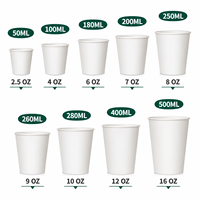 Gobelets en papier jetables biodégradables à paroi simple, revêtement PE de qualité alimentaire, blanc pur, plusieurs tailles, pour boissons froides et chaudes, écologiques