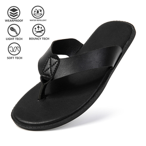 Chaussons pour hommes grande taille EUR 40-47 en cuir microfibre imperméable, semelle en caoutchouc antidérapante, bout ouvert, respirants, décontractés, été - Product Image 1