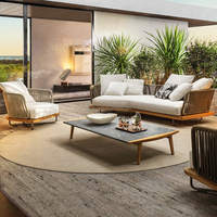 Juego de sofá de muebles de salón de Hotel con base de aluminio moderno de nuevo diseño, sofá Seccional de lujo para exteriores, sofás de jardín de madera de teca