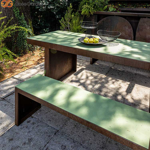Ensemble table et banc de jardin en acier Corten, design moderne, certifié CE, résistant à la corrosion, utilisable toute l'année, pour hôtels. - Product Image 6