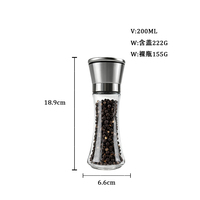 Moulin à sel et à poivre pour la maison, taille haute, 200 ml, rechargeable, manuel, en verre, pot à épices avec couvercle en acier inoxydable