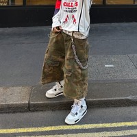 Shorts en jean camouflage forestier personnalisés OEM pour hommes, style vintage streetwear, multi-poches, coupe ample, cargo