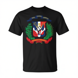 T-shirt avec le blason de la République Dominicaine, emblème national, noir, vêtements pour hommes, manches courtes, col rond, promotionnel pour adultes - Product Image 2