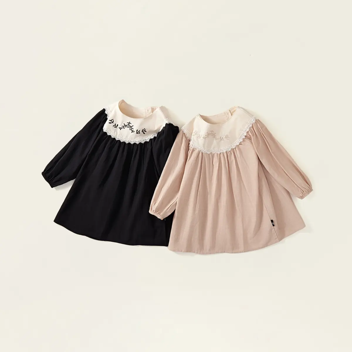 Gaun princess anak perempuan, rok bordir vintage warna polos musim semi musim gugur untuk anak perempuan