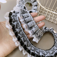 Ruban plissé contrastant noir et blanc de 3,5 cm avec bordure en dentelle pour la couture DIY, accessoires vestimentaires, décoration intérieure et bordure de rideaux