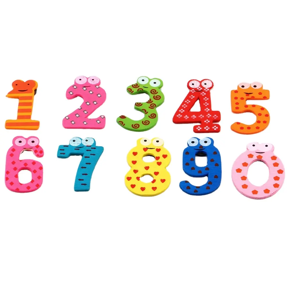 10 قطع/مجموعة ألعاب تعليمية على شكل أرقام كرتونية لعبة ثلاجة خشبية مغناطيسية للأطفال حامل رسائل ديكور منزلي