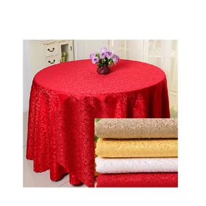 <span class=keywords><strong>Nappe</strong></span> de table ronde en polyester jacquard rouge et or de luxe, bicolore, pour hôtel, banquet, mariage - Product Image 1