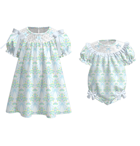 Personalizado verano flor arcos impresión niños niñas vestido bebé burbuja mameluco hermana combina venta al por mayor Boutique niños ropa nuevos estilos - Product Image 1