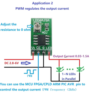 Controlador LED Ajustable LD06AJSA DC 3-6V 0.03-1.5A, Módulo Convertidor de Corriente Constante PWM para Arduino Mega2560 Breadboard - Product Image 6