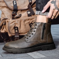 BAEWOON MB06 Bottes Martin pour hommes, chaussures de travail d'extérieur, chaussures Martin toutes saisons, à lacets, à fermeture éclair latérale, en cuir fendu, chaussures décontractées