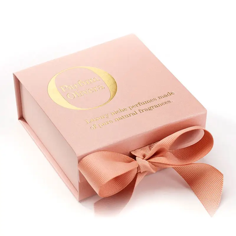 Customizable Logo Deluxe Flap Magnetic Gift Box Perfume Jewelry Packaging Carton Ring Necklace with Ribbon Eco-friendly Carton