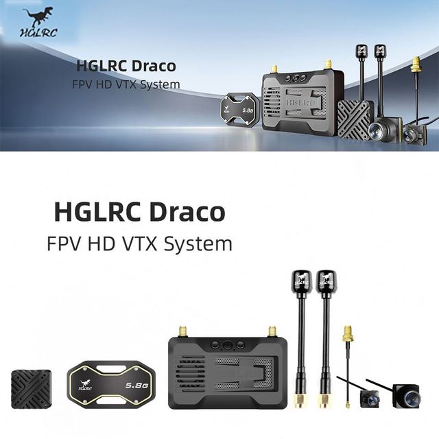 HGLRC Draco Digital VTX System 5.8GHz 1W Power 1080P 60fps 15km Range 60ms Latency Dual Antenna Stable Long-range FPV
