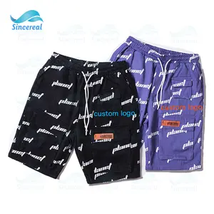 Custom Fashion Street wear Casual Gym Hip Hop Style Letter Printing Cargo Shorts Big Front Pockets all over print men's short