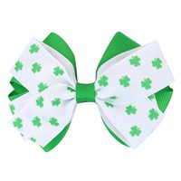 Accessoires pour cheveux d'enfants : Barrette élégante faite à la main en forme de trèfle Saint Patrick avec nœud et cristaux, épingle à cheveux latérale pour enfants