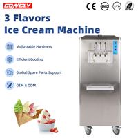 Machine à glaces molles commerciale silencieuse 18-25L/H, 3 saveurs, pour kiosque de centre commercial
