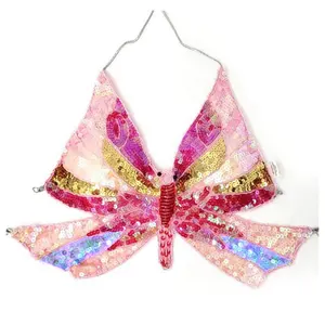 Sequin Butterfly Bra Top Belly Dance Crop Tank Festival Party Rave Gogo Fancy Halter Butterfly Top