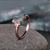 Anillo de compromiso de ágata de musgo verde de ataúd vintage Anillo de boda de ágata de musgo de plata esterlina 925 Anillo de promesa de aniversario