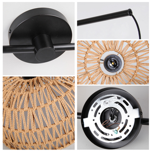Lámpara Colgante con Pantalla Ovalada de Mimbre y Marco de Hierro Forjado - Product Image 5
