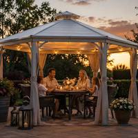 Pergola bioclimatique de luxe carrée toutes saisons en aluminium 6063-T6 avec toit ventilé à double niveau et LED intégrées Nature