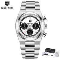 Montre-bracelet à quartz Benyar BY-5204, nouvelle tendance, bracelet en acier inoxydable, étanche, montre-bracelet de luxe pour homme, Reloj + coffret cadeau