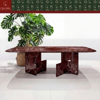 Table rectangulaire de luxe GOLDKING pour cuisine et salle à manger en marbre rouge Rosso Levanto avec pieds géométriques, fabrication OEM ODM directe d'usine