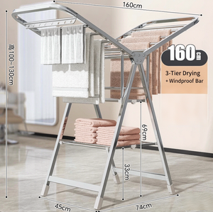 Foldable Floor Standing <b>Towel</b> <b>Rack</b> - Multi-Purpose Laundry <b>Drying</b> Stand for Hair Salon, Indoor Balcony & Home Use - Product Image 3