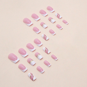 24 pièces Prix de gros Ongles artificiels de luxe style français en acrylique pointus à presser - Product Image 2