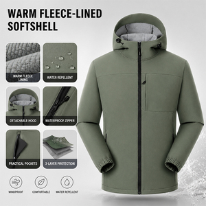 Custom Waterproof Softshell <b>Jacket</b> <b>With</b> <b>Fleece</b> <b>Lining</b> Windproof Hooded Outdoor Workwear Corporate Uniform Team Branding Coat - Product Image 2
