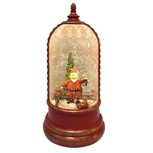Best Selling Retro Red Glitter Gifts Snow Globe Lighted Water Lantern Christmas Decoration