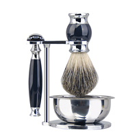 Kit de Rasage Manuel en Résine 7 Pièces ZY, Rasoir de Sécurité, Brosse à Barbe, Support, Bol à Savon, Coffret Cadeau pour Garçons d'Honneur, Anniversaire, Noël, OEM