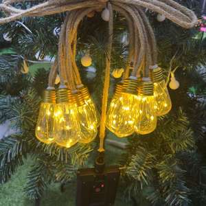 Guirnalda de luces solares de <span class=keywords><strong>papaya</strong></span> con cuerda de cáñamo y alambre de cobre, luces decorativas de hadas para acampar al aire libre para jardín de vacaciones - Product Image 2