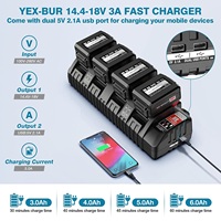 Chargeur rapide 3A à 4 Ports, avec 2 Ports USB pour les Batteries Lithium-ion Milwaukee 14.4V-18V