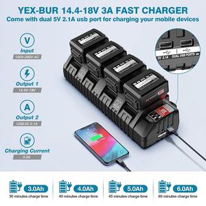 Cargador rápido 3A de 4 puertos, con 2 puertos USB, para Milwaukee, 14,4 V-18V, baterías de iones de litio - Product Image 4