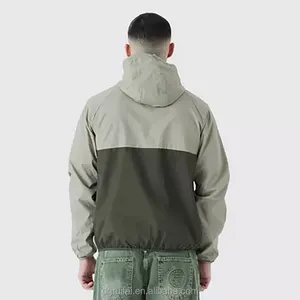 Custom Streetwear Polyester Softshell Waterproof Outdoor Rain Sports 100% Nylon Half Zip Color Block Windbreaker Jacket For Men