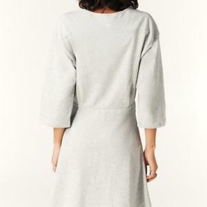 Vestido de Punto Gris Jaspeado para Mujer, Manga Tres Cuartos, Cintura Fruncida, Dobladillo Asimétrico, Vestido Casual - Product Image 2