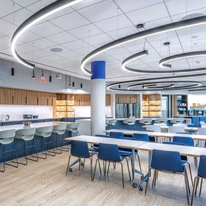 โคมไฟเพดาน LED รูปวงรี โคมไฟ LED แบบเส้นโค้ง โคมไฟระย้าวงแหวนอะลูมิเนียม ปรับความสูงได้ ปรับความสว่างได้ เหมาะสำหรับสำนักงาน ห้องออกกำลังกาย - Product Image 1