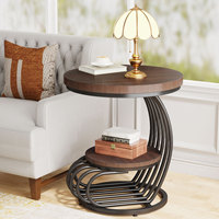 Tribesigns 50cm Accent Moderne Rustique Brun Table Basse Ronde En Bois Petites Tables D'appoint avec Espace De Rangement Salon Chambres À Coucher